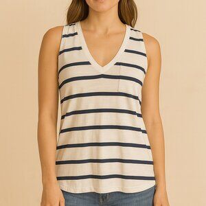 Madewell Blue & White Stripe V-Neck Pocket Tank - Size Small